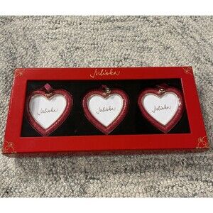Juliska Berry & Thread Ruby Heart Enamel Picture Frame Ornament Trio 3 NEW